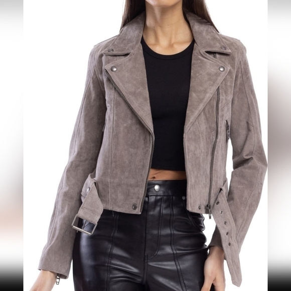 Blank NYC Suede Moto Leather Jacket S Grey NWT - Picture 1 of 9